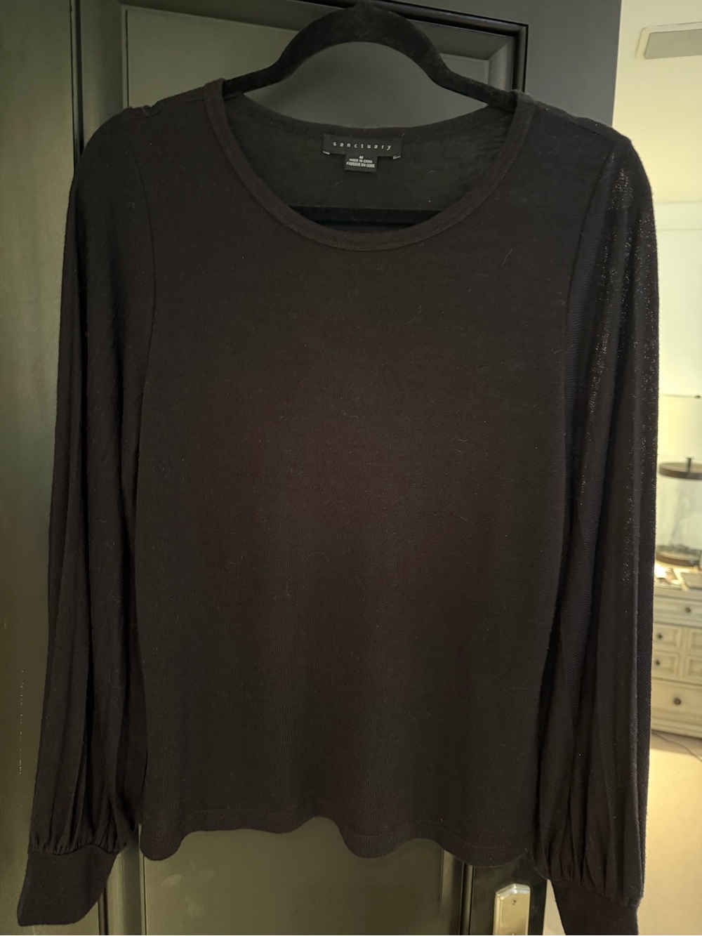 Sanctuary Black Long Sleeve Crewneck Top